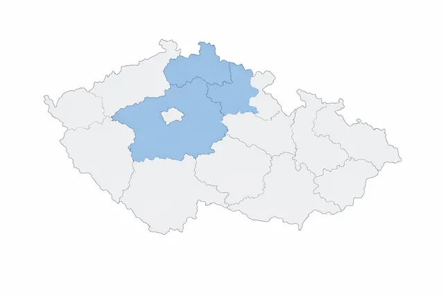 Mapa České republiky s vyznačenou oblastí, kde působíme